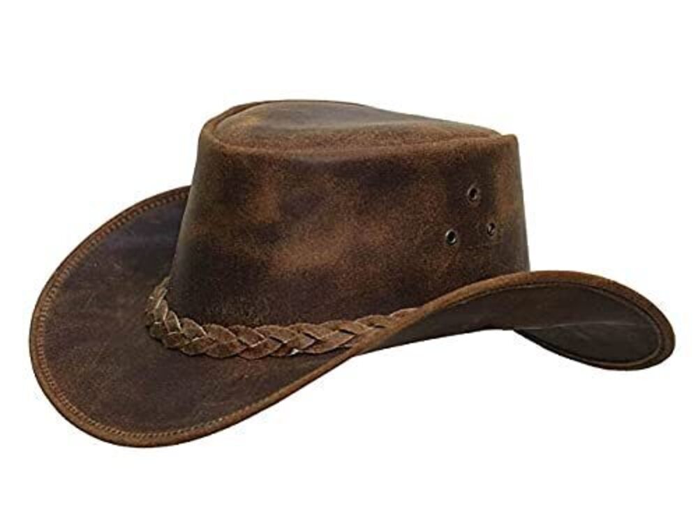 4555 Cowboy Western Cow Hide Leather Handcrafted Top Hat Medium, m Black
